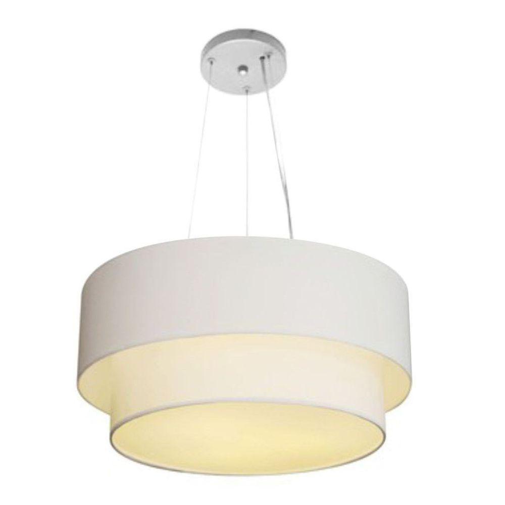 Lustre Pendente Duplo Cilíndrico Vivare Md-4061 Cúpula Em Tecido 50x40cm - Bivolt Branco 127/220v - 1