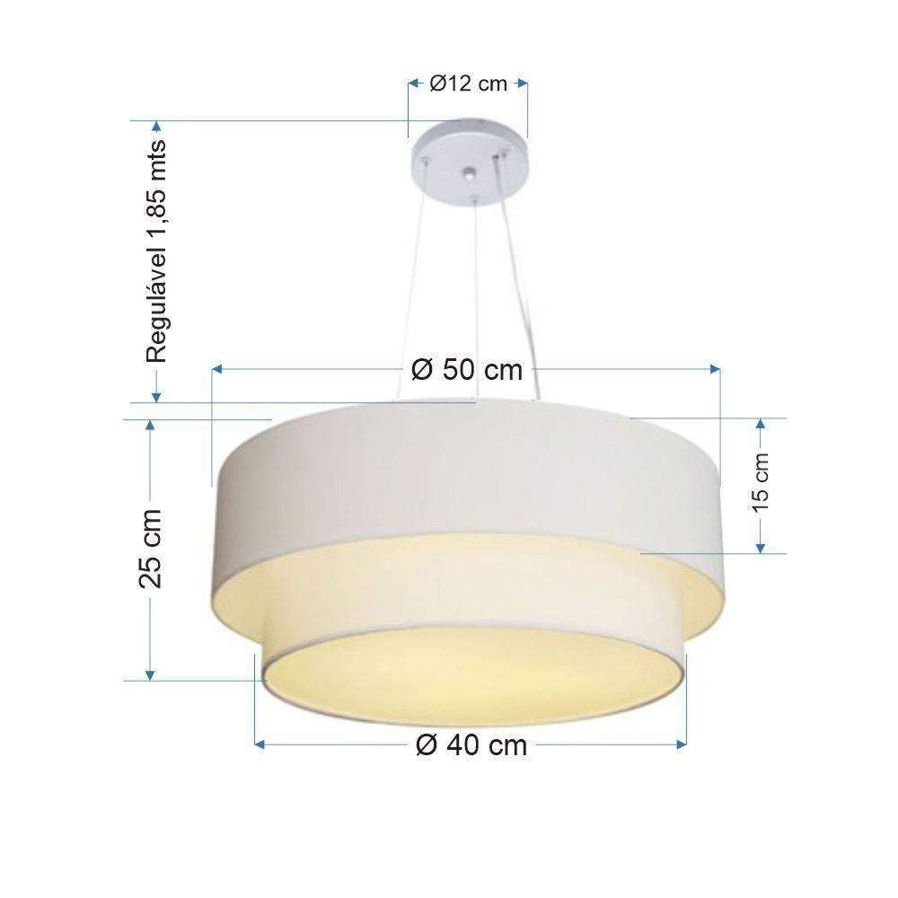Lustre Pendente Duplo Cilíndrico Vivare Md-4061 Cúpula Em Tecido 50x40cm - Bivolt Branco 127/220v - 2