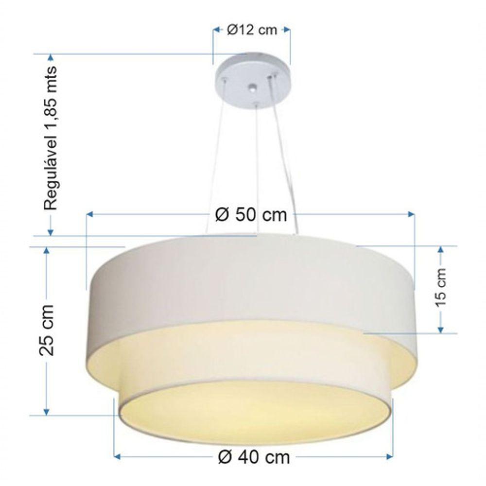 Lustre Pendente Duplo Cilíndrico Vivare Md-4061 Cúpula Em Tecido 50x40cm - Bivolt Branco 127/220v - 6