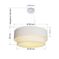 Lustre Pendente Duplo Cilíndrico Vivare Md-4061 Cúpula Em Tecido 50x40cm - Bivolt Branco 127/220v - 2