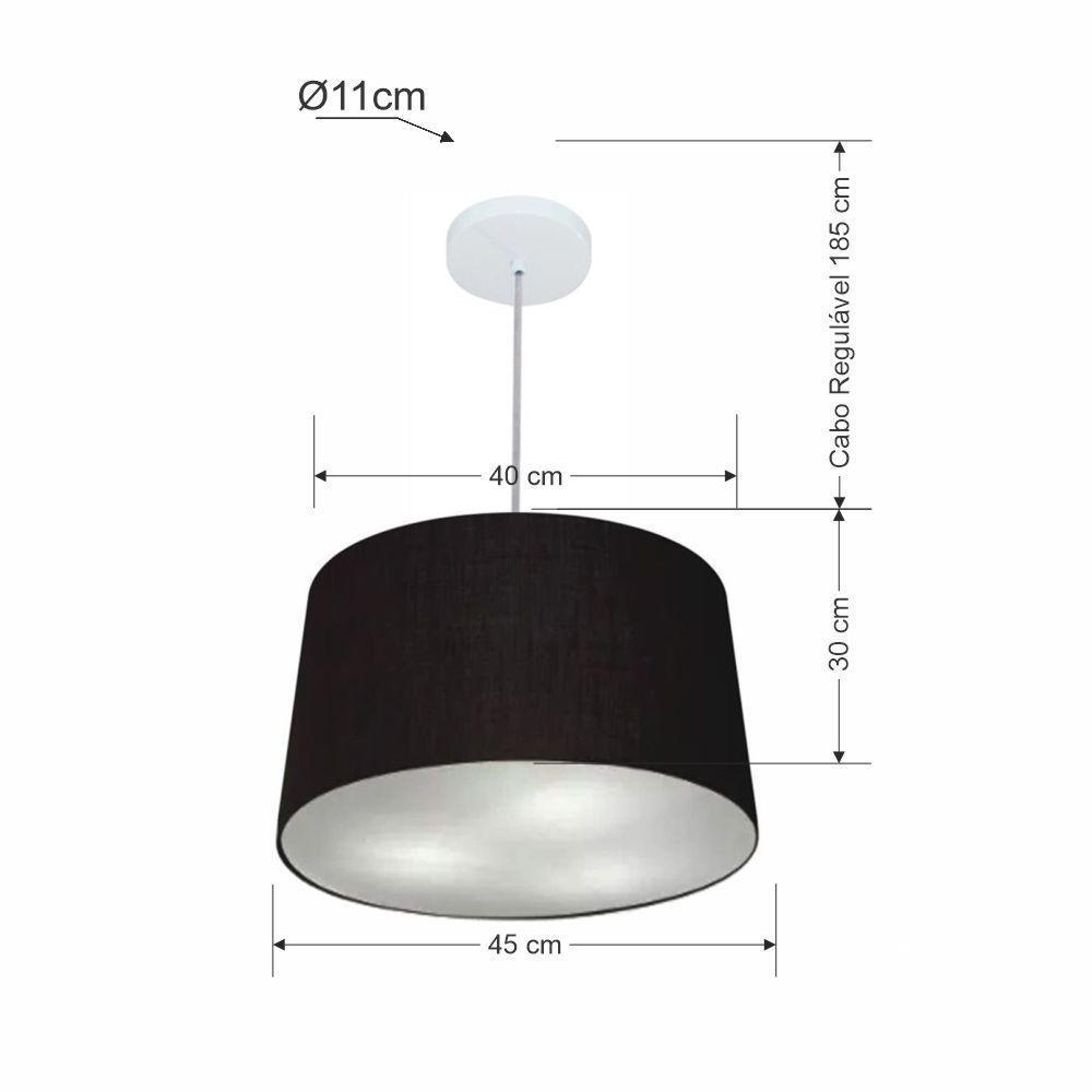 Lustre Pendente Cone Vivare Md-4156 Cúpula Em Tecido 30/45x40cm - Bivolt Preto 127/220v - 2