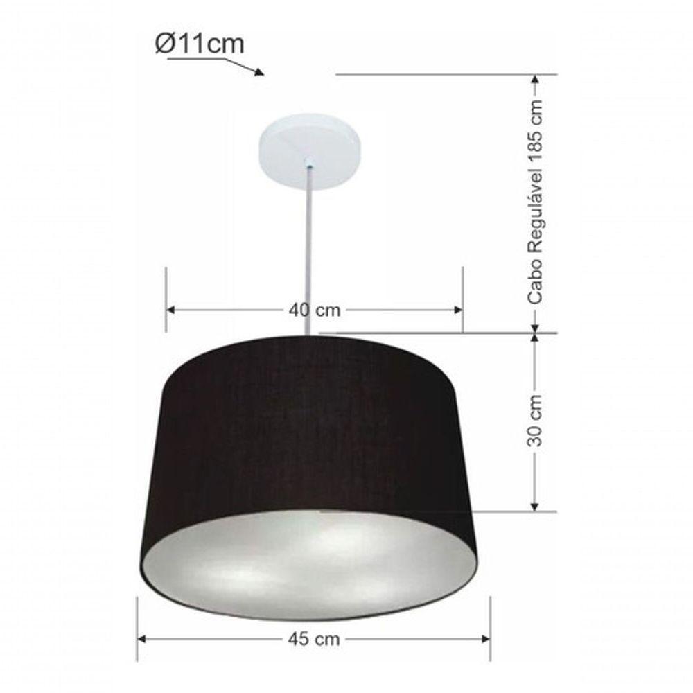 Lustre Pendente Cone Vivare Md-4156 Cúpula Em Tecido 30/45x40cm - Bivolt Preto 127/220v - 5