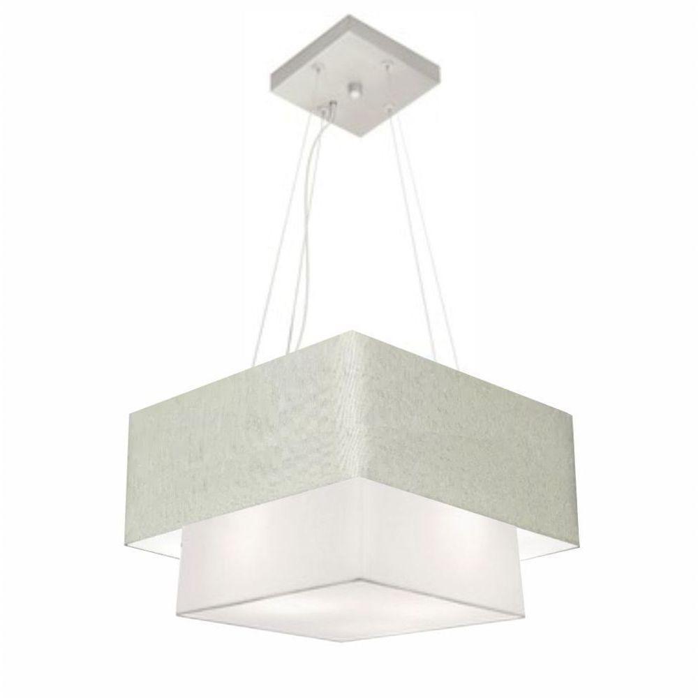 Lustre Pendente Duplo Quadrado Vivare Md-4157 Cúpula Em Tecido 40x35cm - Bivolt Rustico-cinza-branco 127/220v - 1