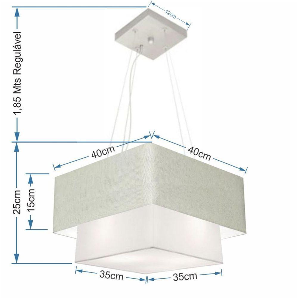 Lustre Pendente Duplo Quadrado Vivare Md-4157 Cúpula Em Tecido 40x35cm - Bivolt Rustico-cinza-branco 127/220v - 2