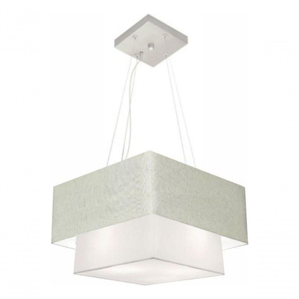 Lustre Pendente Duplo Quadrado Vivare Md-4157 Cúpula Em Tecido 40x35cm - Bivolt Rustico-cinza-branco 127/220v - 3