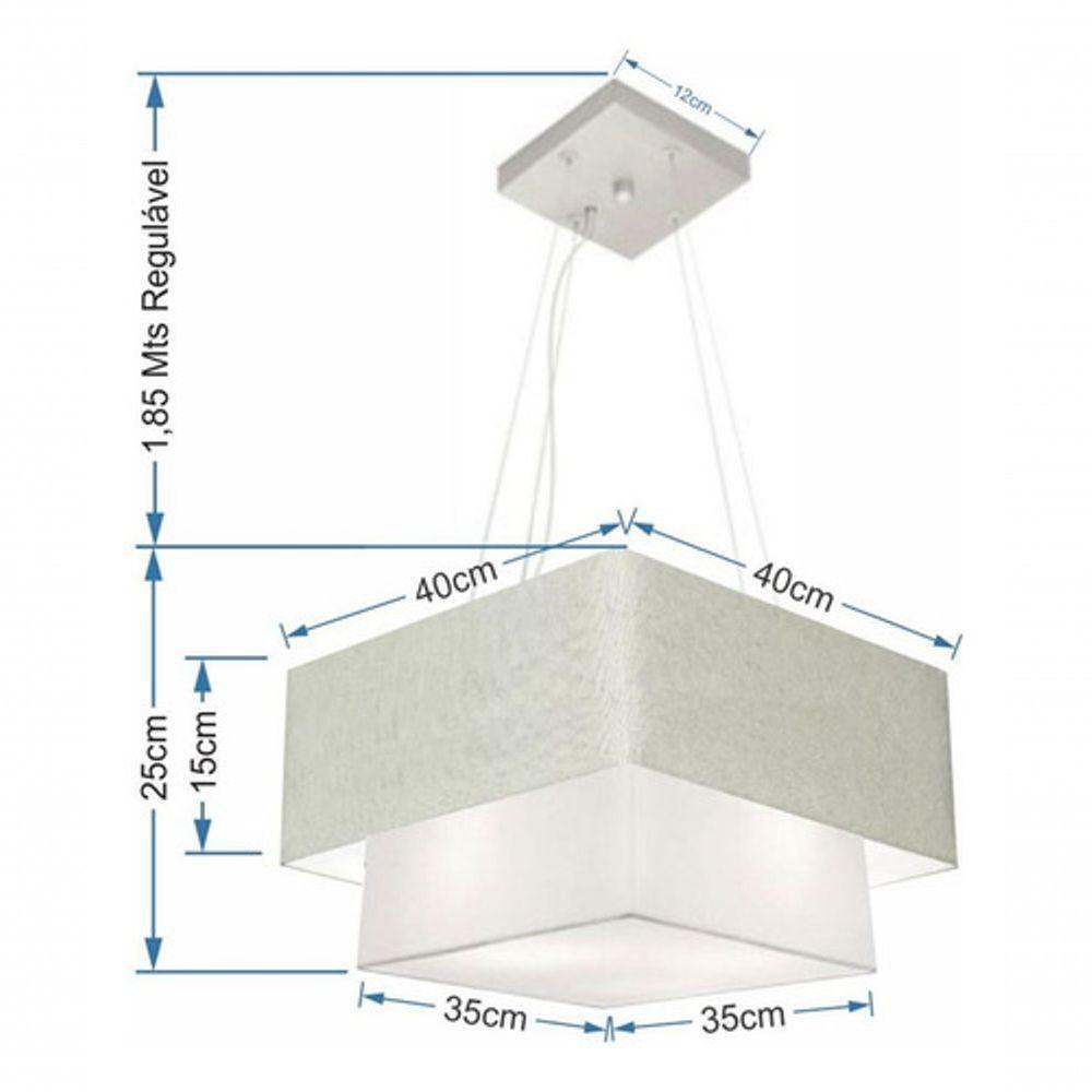 Lustre Pendente Duplo Quadrado Vivare Md-4157 Cúpula Em Tecido 40x35cm - Bivolt Rustico-cinza-branco 127/220v - 4