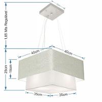 Lustre Pendente Duplo Quadrado Vivare Md-4157 Cúpula Em Tecido 40x35cm - Bivolt Rustico-cinza-branco 127/220v - 2