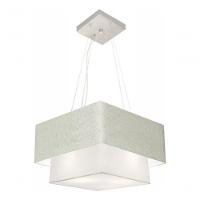 Lustre Pendente Duplo Quadrado Vivare Md-4157 Cúpula Em Tecido 40x35cm - Bivolt Rustico-cinza-branco 127/220v - 3