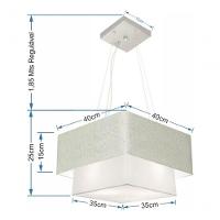 Lustre Pendente Duplo Quadrado Vivare Md-4157 Cúpula Em Tecido 40x35cm - Bivolt Rustico-cinza-branco 127/220v - 4
