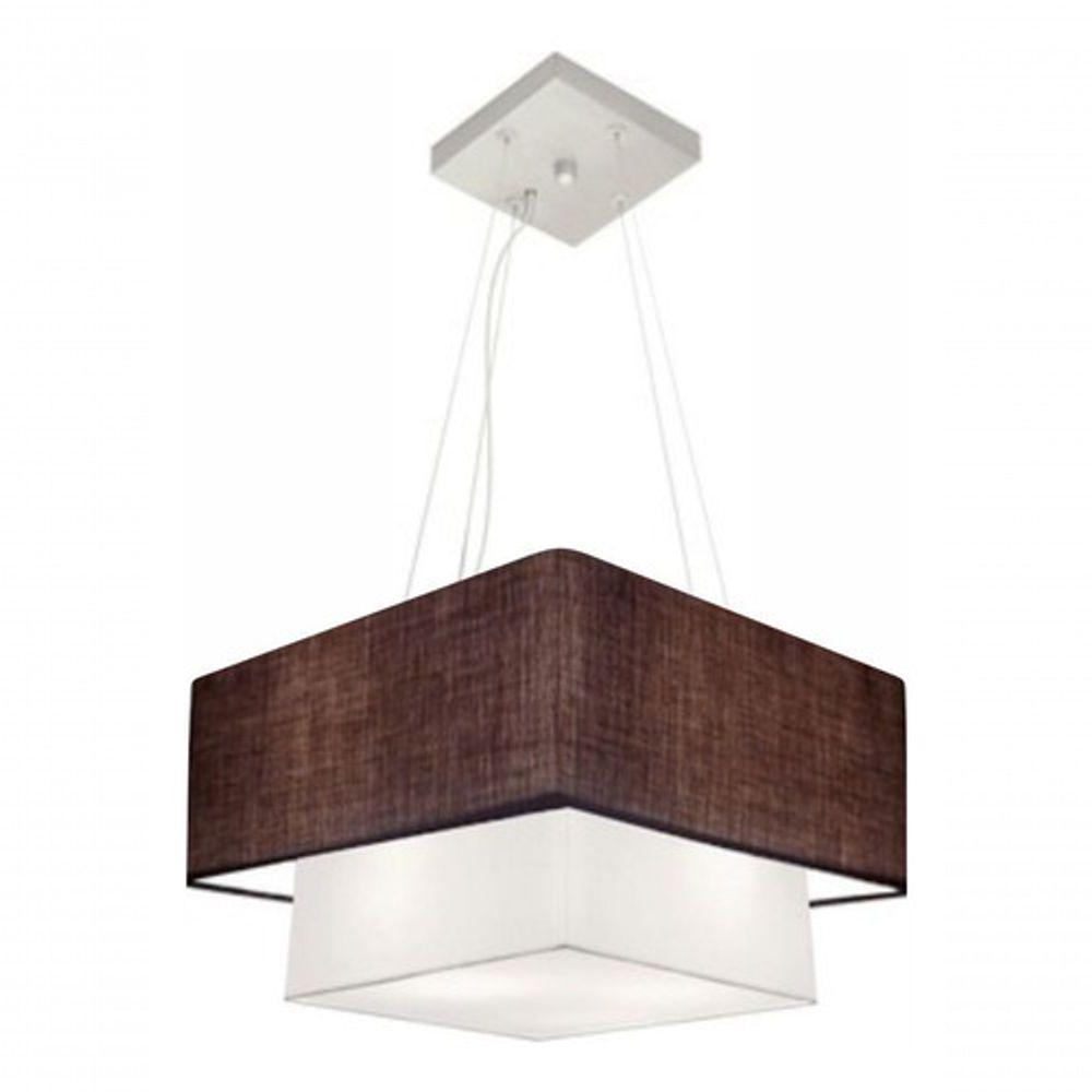 Lustre Pendente Duplo Quadrado Vivare Md-4157 Cúpula Em Tecido 40x35cm - Bivolt Café-branco 127/220v - 1