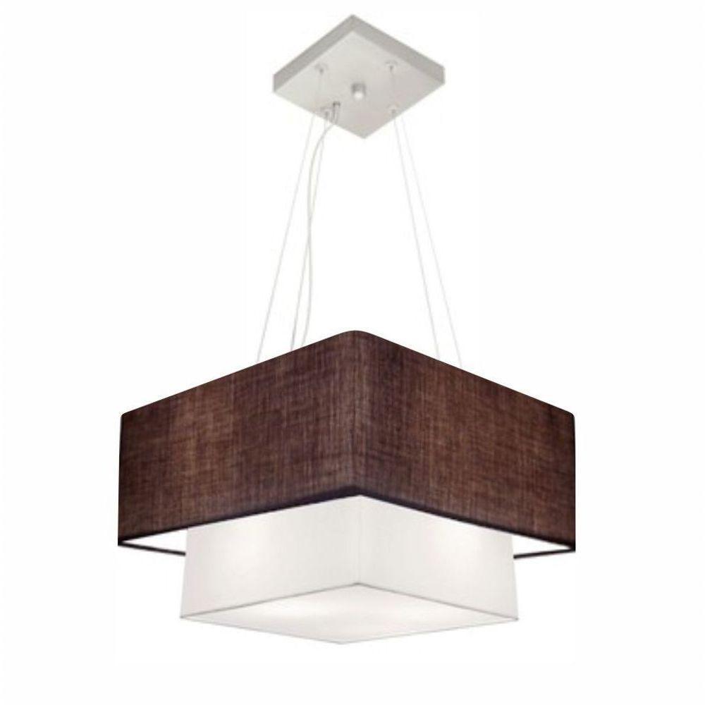 Lustre Pendente Duplo Quadrado Vivare Md-4157 Cúpula Em Tecido 40x35cm - Bivolt Café-branco 127/220v - 2