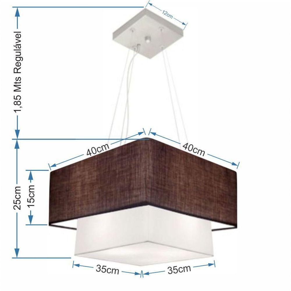 Lustre Pendente Duplo Quadrado Vivare Md-4157 Cúpula Em Tecido 40x35cm - Bivolt Café-branco 127/220v - 3