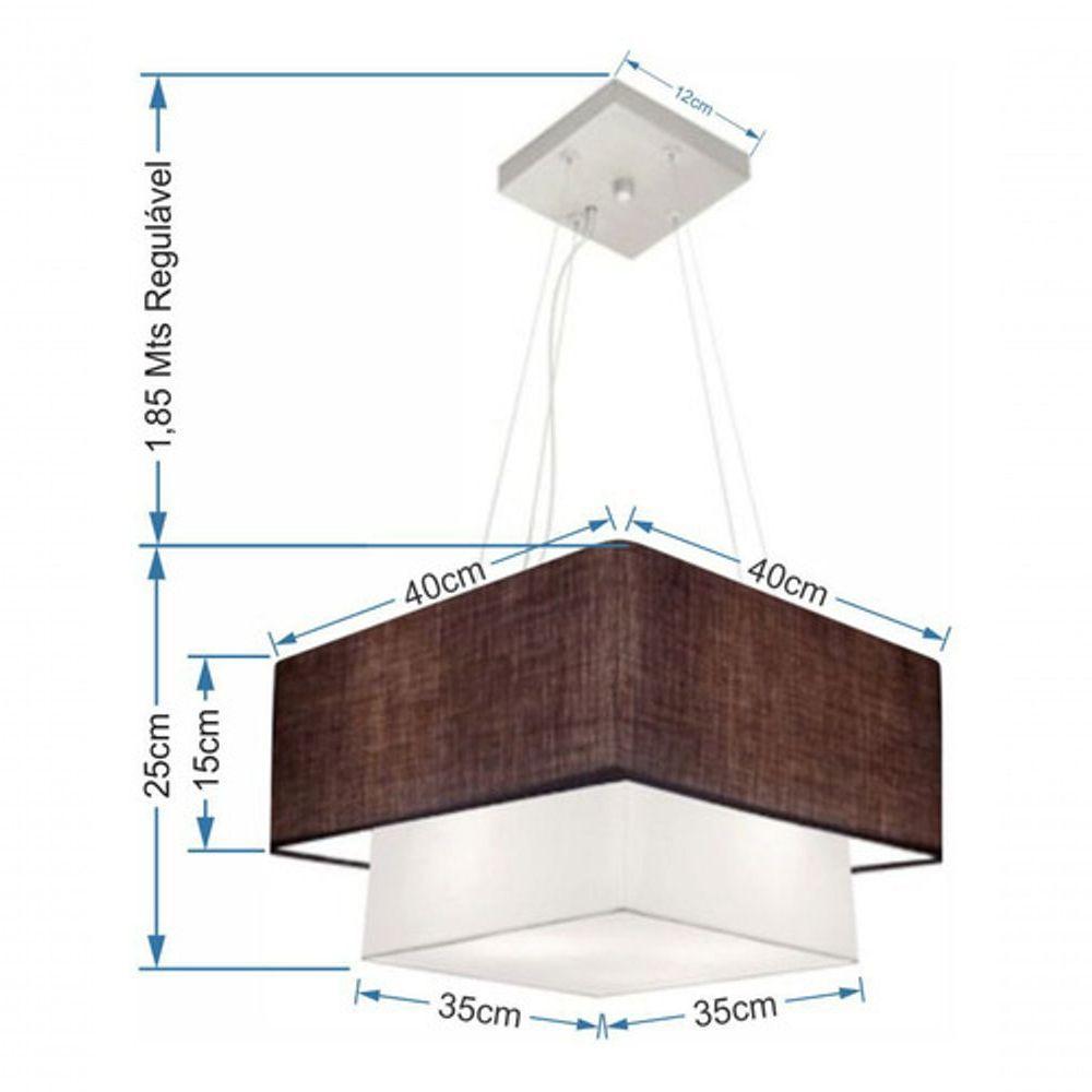 Lustre Pendente Duplo Quadrado Vivare Md-4157 Cúpula Em Tecido 40x35cm - Bivolt Café-branco 127/220v - 4