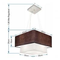 Lustre Pendente Duplo Quadrado Vivare Md-4157 Cúpula Em Tecido 40x35cm - Bivolt Café-branco 127/220v - 4