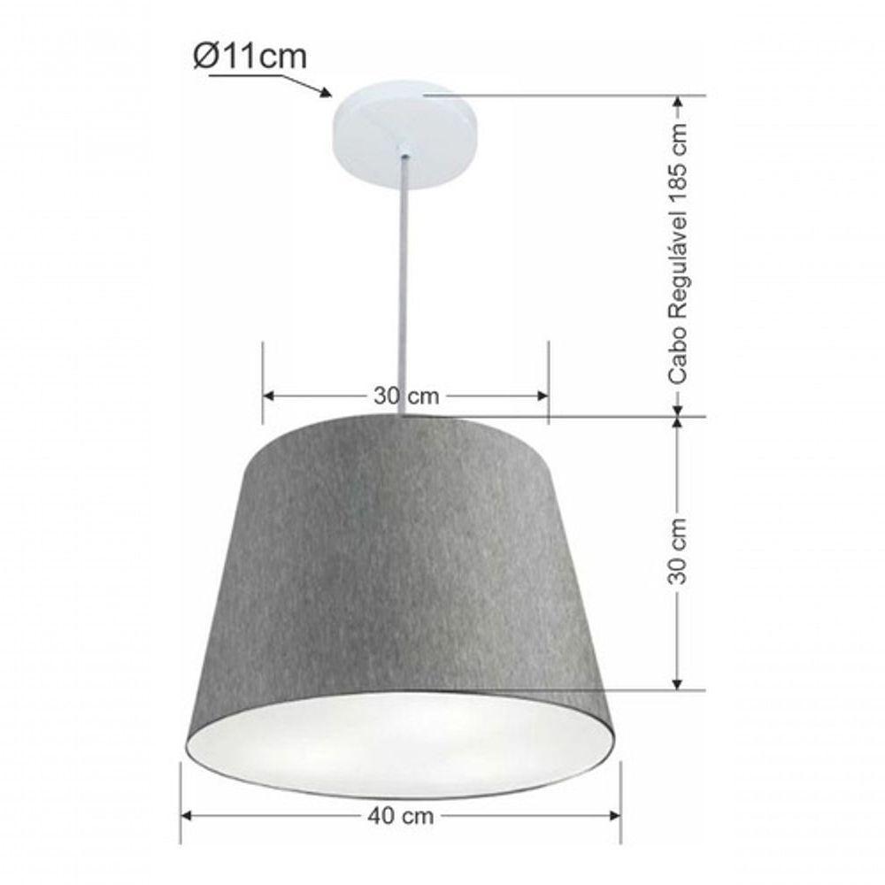 Lustre Pendente Cone Vivare Md-4155 Cúpula Em Tecido 30/40x30cm - Bivolt Rustico-cinza 127/220v - 5