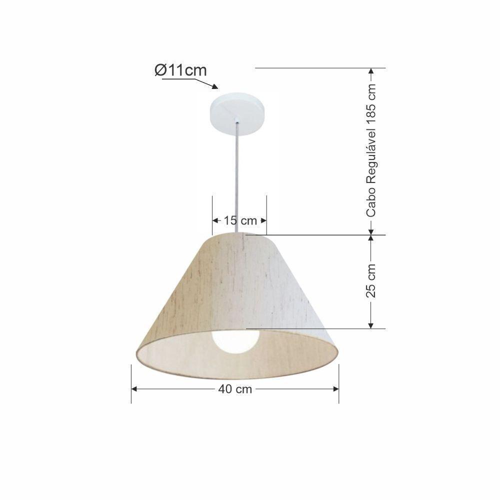 Lustre Pendente Cone Vivare Md-4078 Cúpula Em Tecido 25/40x15cm - Bivolt Linho Bege 127/220v - 2