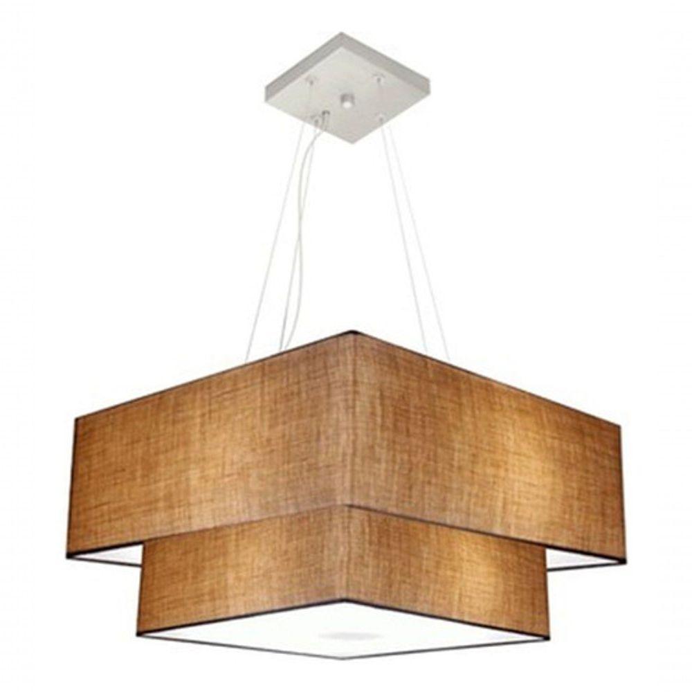 Lustre Pendente Duplo Quadrado Vivare Md-4083 Cúpula Em Tecido 70x50cm - Bivolt Palha 127/220v - 3