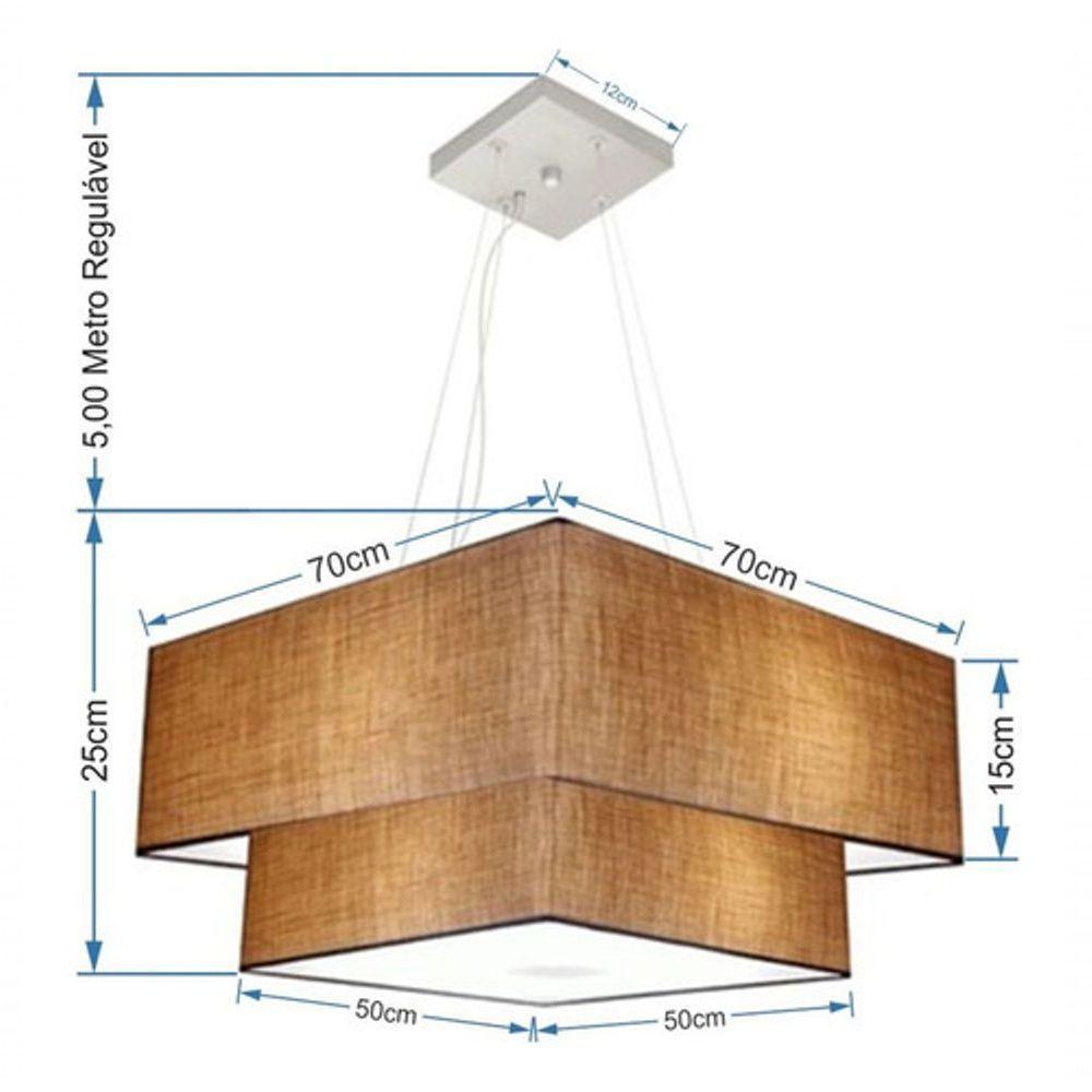 Lustre Pendente Duplo Quadrado Vivare Md-4083 Cúpula Em Tecido 70x50cm - Bivolt Palha 127/220v - 4