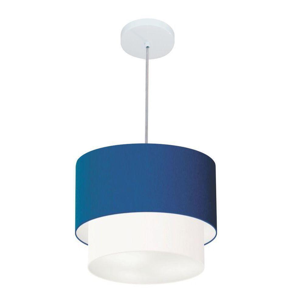 Lustre Pendente Duplo Cilíndrico Vivare Md-4161 Cúpula Em Tecido 30x25cm - Bivolt Azul-marinho 127/220v - 1