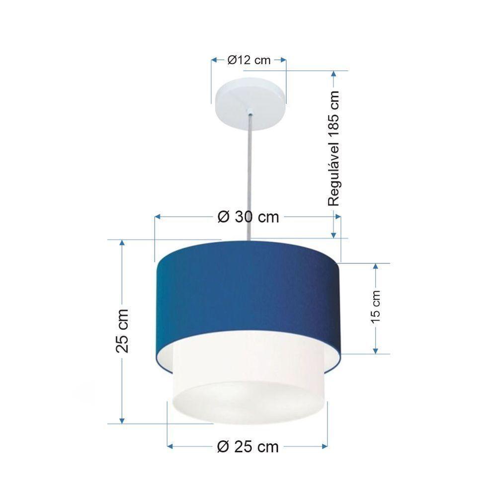 Lustre Pendente Duplo Cilíndrico Vivare Md-4161 Cúpula Em Tecido 30x25cm - Bivolt Azul-marinho 127/220v - 2