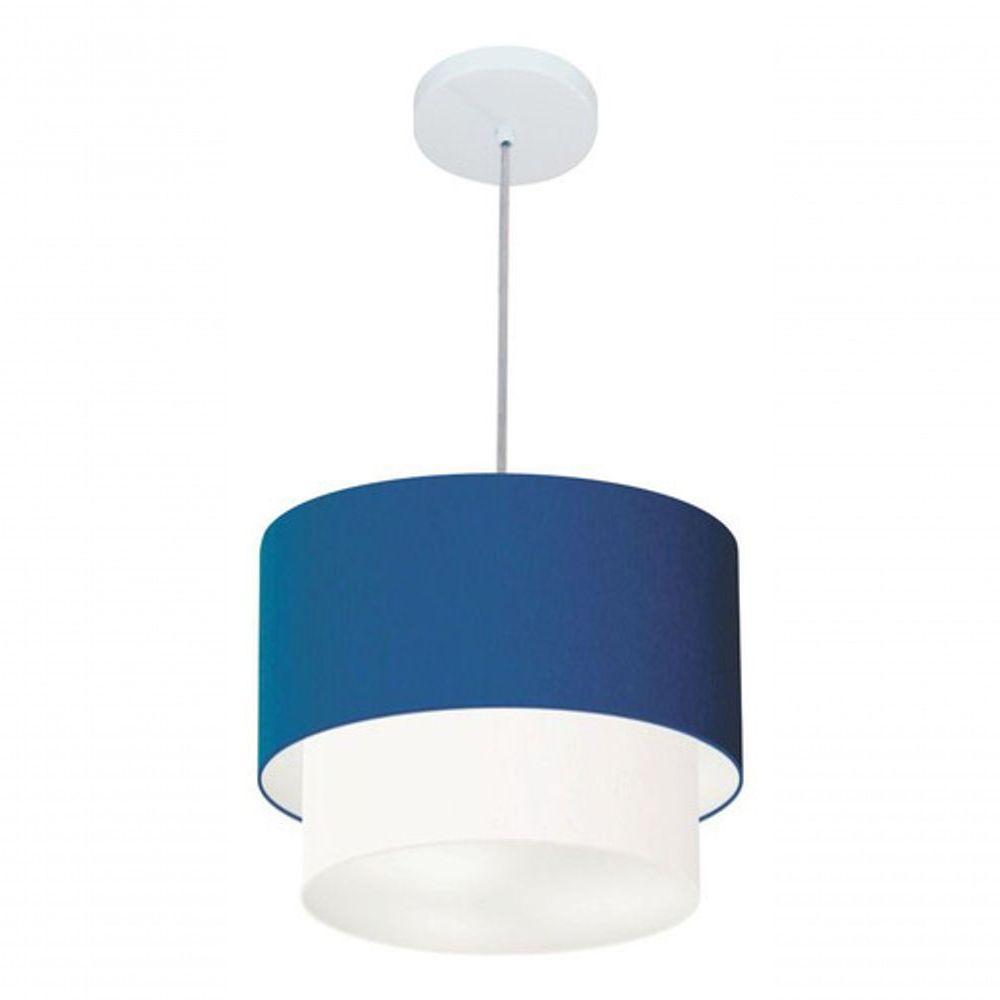 Lustre Pendente Duplo Cilíndrico Vivare Md-4161 Cúpula Em Tecido 30x25cm - Bivolt Azul-marinho 127/220v - 4