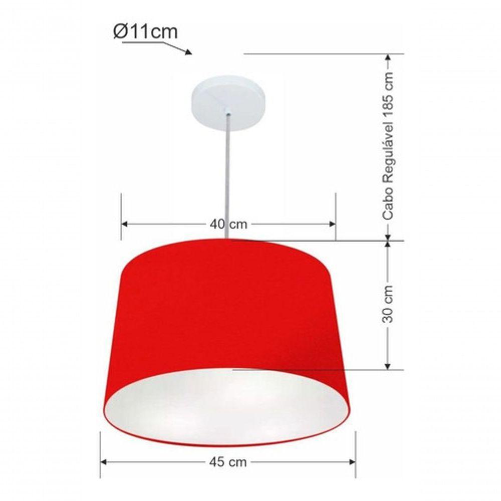 Lustre Pendente Cone Vivare Md-4156 Cúpula Em Tecido 30/45x40cm - Bivolt Vermelho 127/220v - 5