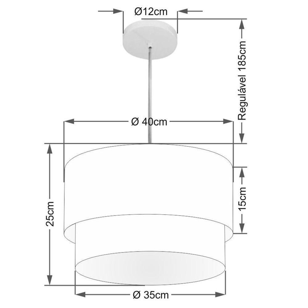 Lustre Pendente Duplo Cilíndrico Vivare Md-4159 Cúpula Em Tecido 40x35cm - Bivolt Algodão-crú-branco 127/220v - 2