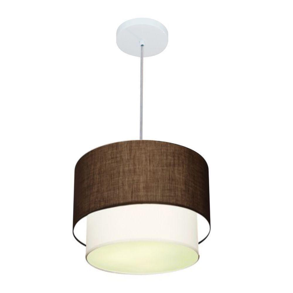 Lustre Pendente Duplo Cilíndrico Vivare Md-4161 Cúpula Em Tecido 30x25cm - Bivolt Café-branco 127/220v - 1