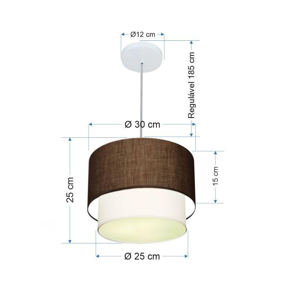 Lustre Pendente Duplo Cilíndrico Vivare Md-4161 Cúpula Em Tecido 30x25cm - Bivolt Café-branco 127/220v - 2
