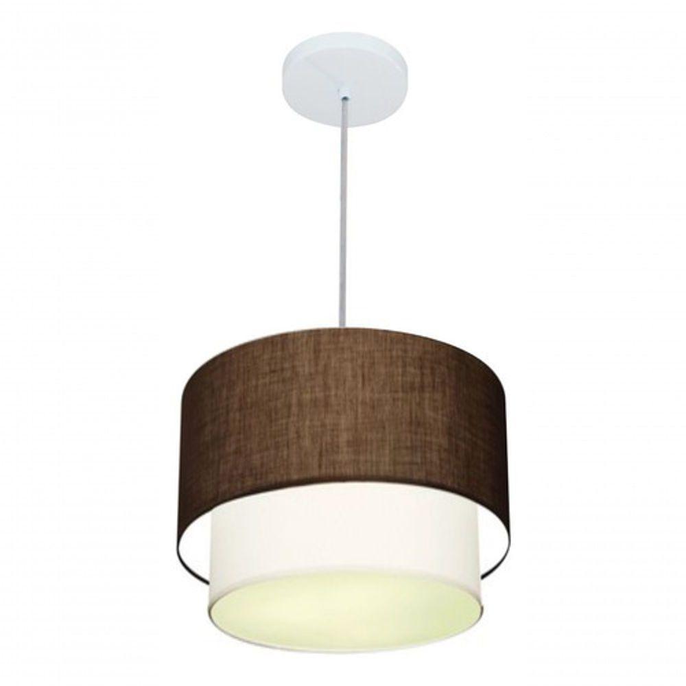 Lustre Pendente Duplo Cilíndrico Vivare Md-4161 Cúpula Em Tecido 30x25cm - Bivolt Café-branco 127/220v - 4