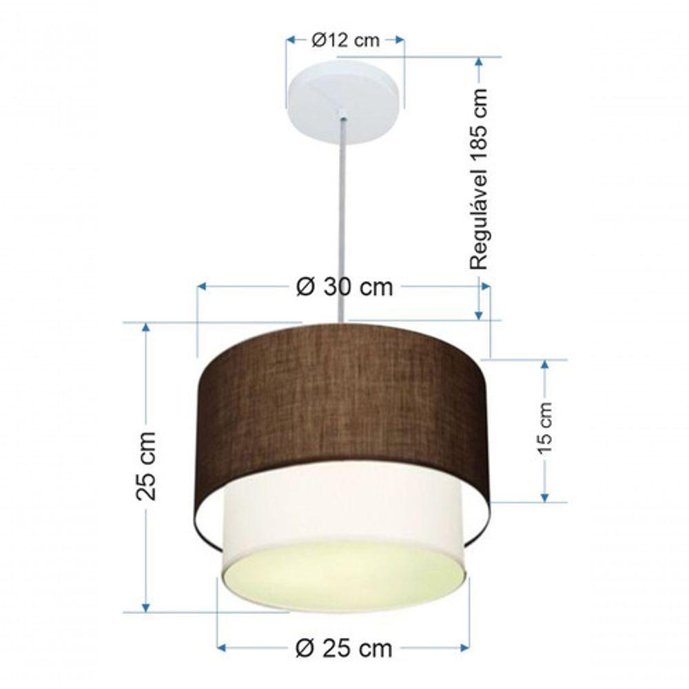 Lustre Pendente Duplo Cilíndrico Vivare Md-4161 Cúpula Em Tecido 30x25cm - Bivolt Café-branco 127/220v - 5