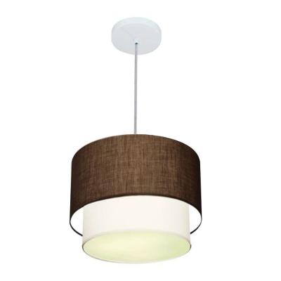 Lustre Pendente Duplo Cilíndrico Vivare Md-4161 Cúpula Em Tecido 30x25cm - Bivolt Café-branco 127/220v