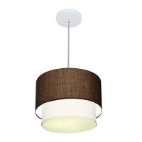 Lustre Pendente Duplo Cilíndrico Vivare Md-4161 Cúpula Em Tecido 30x25cm - Bivolt Café-branco 127/220v - 1