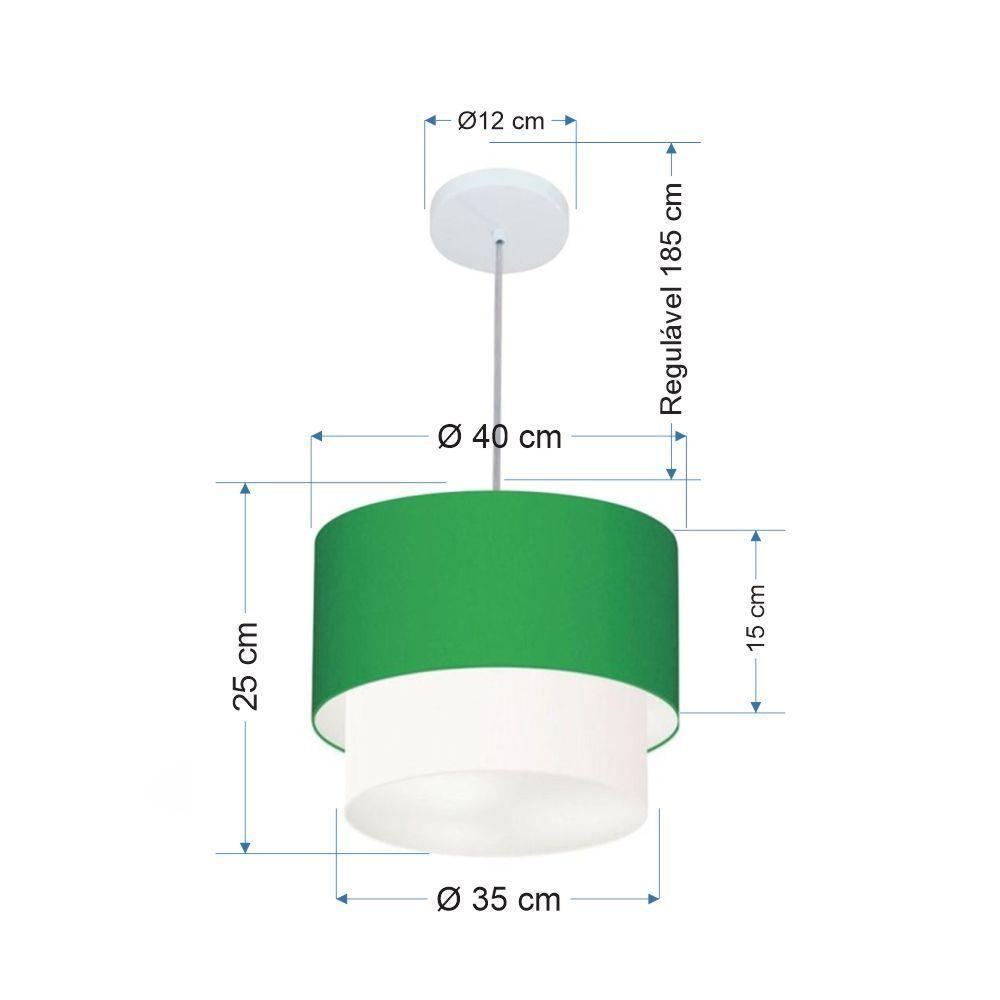 Lustre Pendente Duplo Cilíndrico Vivare Md-4159 Cúpula Tecido 40x35cm - Bivolt Verde-folha-branco 127/220v - 2