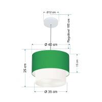 Lustre Pendente Duplo Cilíndrico Vivare Md-4159 Cúpula Tecido 40x35cm - Bivolt Verde-folha-branco 127/220v - 2