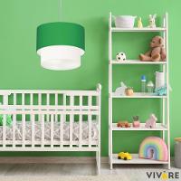 Lustre Pendente Duplo Cilíndrico Vivare Md-4159 Cúpula Tecido 40x35cm - Bivolt Verde-folha-branco 127/220v - 3