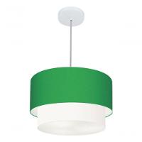 Lustre Pendente Duplo Cilíndrico Vivare Md-4159 Cúpula Tecido 40x35cm - Bivolt Verde-folha-branco 127/220v