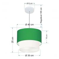 Lustre Pendente Duplo Cilíndrico Vivare Md-4159 Cúpula Tecido 40x35cm - Bivolt Verde-folha-branco 127/220v - 5