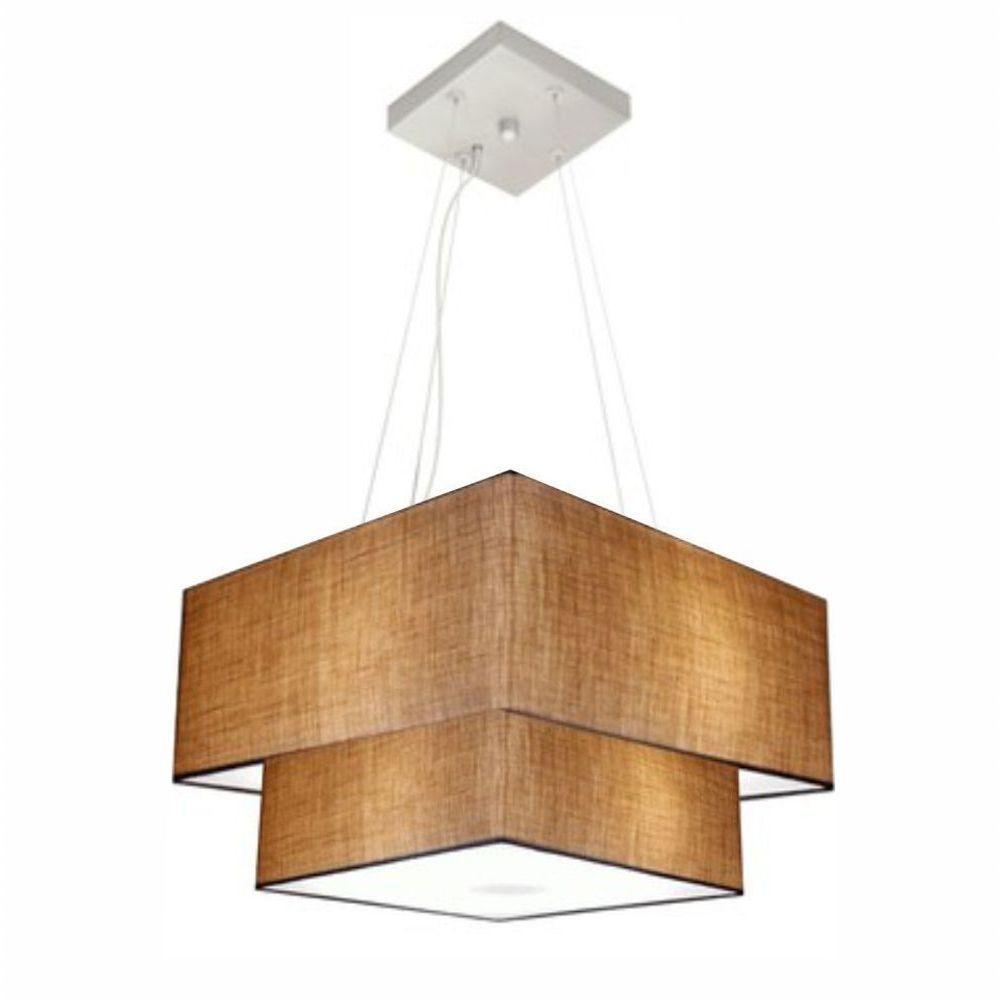 Lustre Pendente Duplo Quadrado Vivare Md-4157 Cúpula Em Tecido 40x35cm Palha - Bivolt - 1