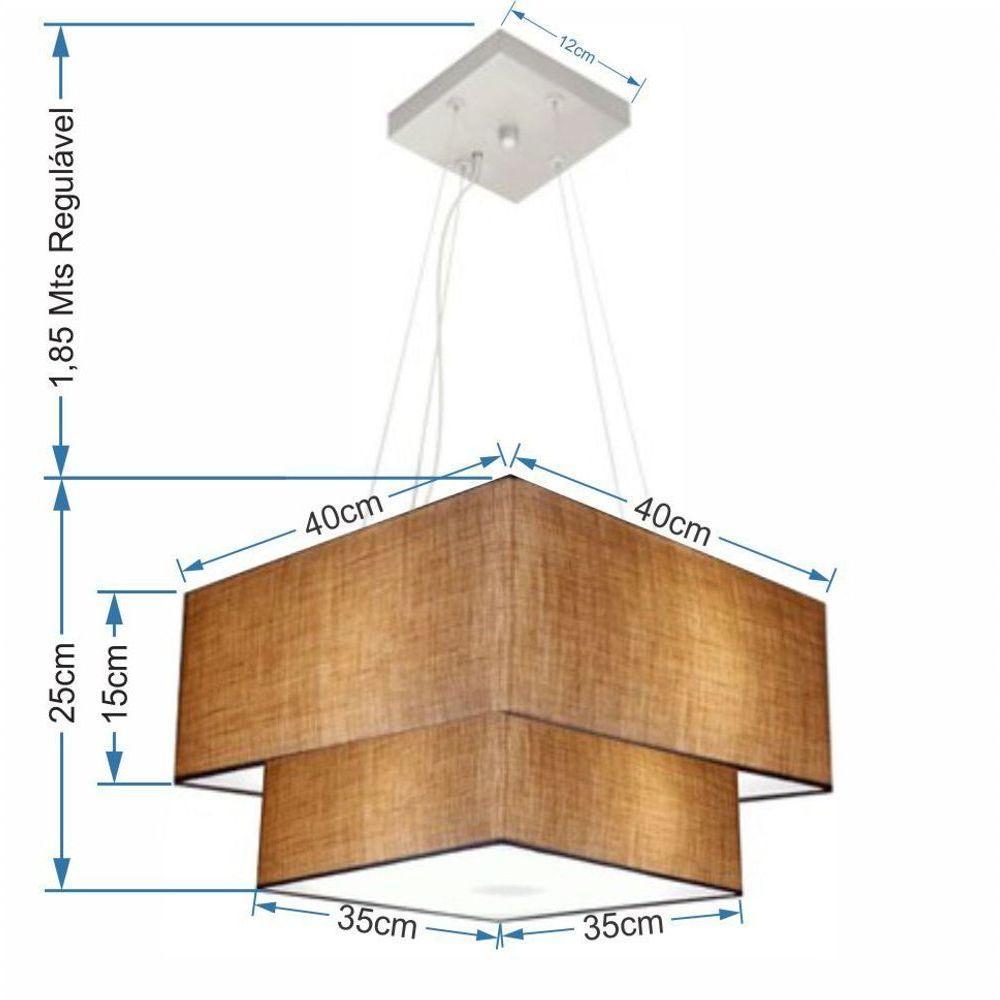 Lustre Pendente Duplo Quadrado Vivare Md-4157 Cúpula Em Tecido 40x35cm Palha - Bivolt - 2