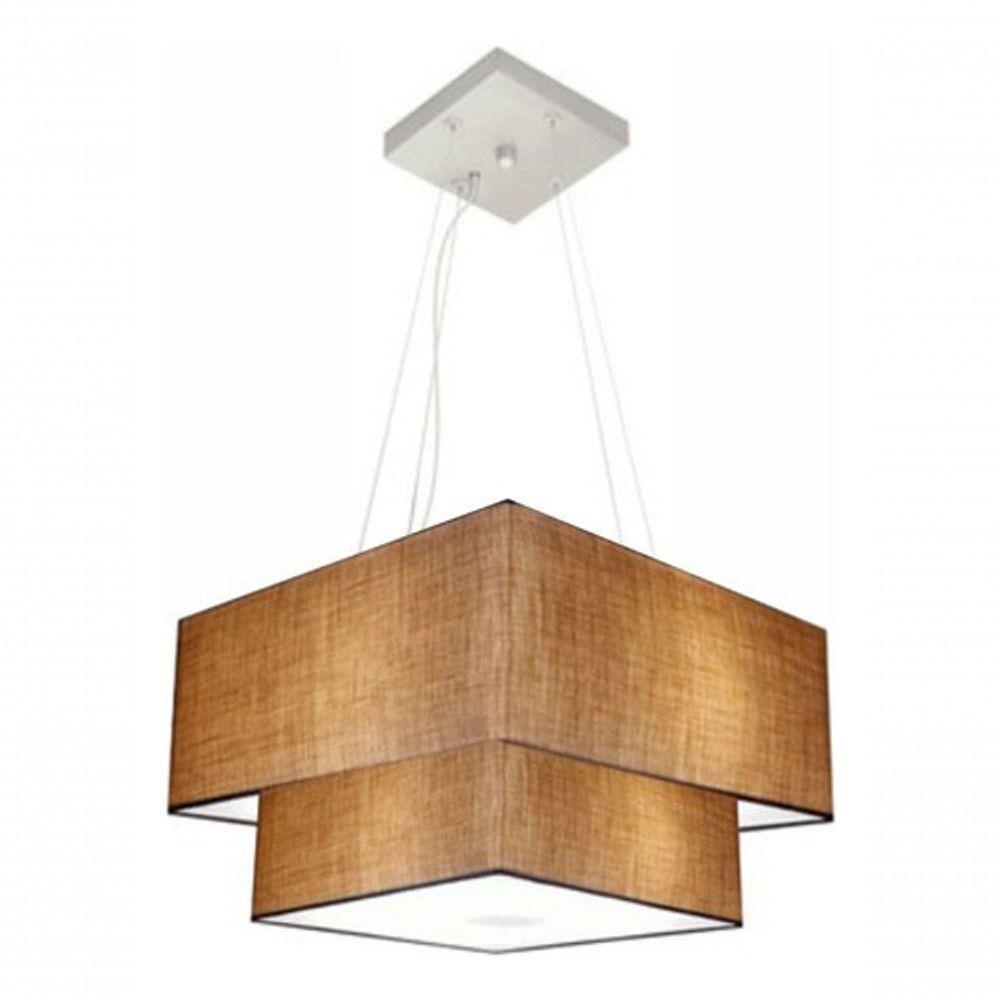 Lustre Pendente Duplo Quadrado Vivare Md-4157 Cúpula Em Tecido 40x35cm Palha - Bivolt - 3