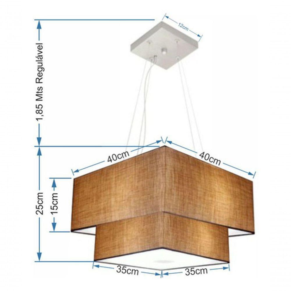 Lustre Pendente Duplo Quadrado Vivare Md-4157 Cúpula Em Tecido 40x35cm Palha - Bivolt - 4