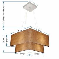 Lustre Pendente Duplo Quadrado Vivare Md-4157 Cúpula Em Tecido 40x35cm Palha - Bivolt - 2