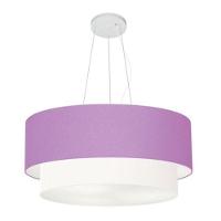 Lustre Pendente Duplo Cilíndrico Vivare Md-4082 Cúpula Tecido 60x50cm - Bivolt Lilás-branco 110v/220v - 1