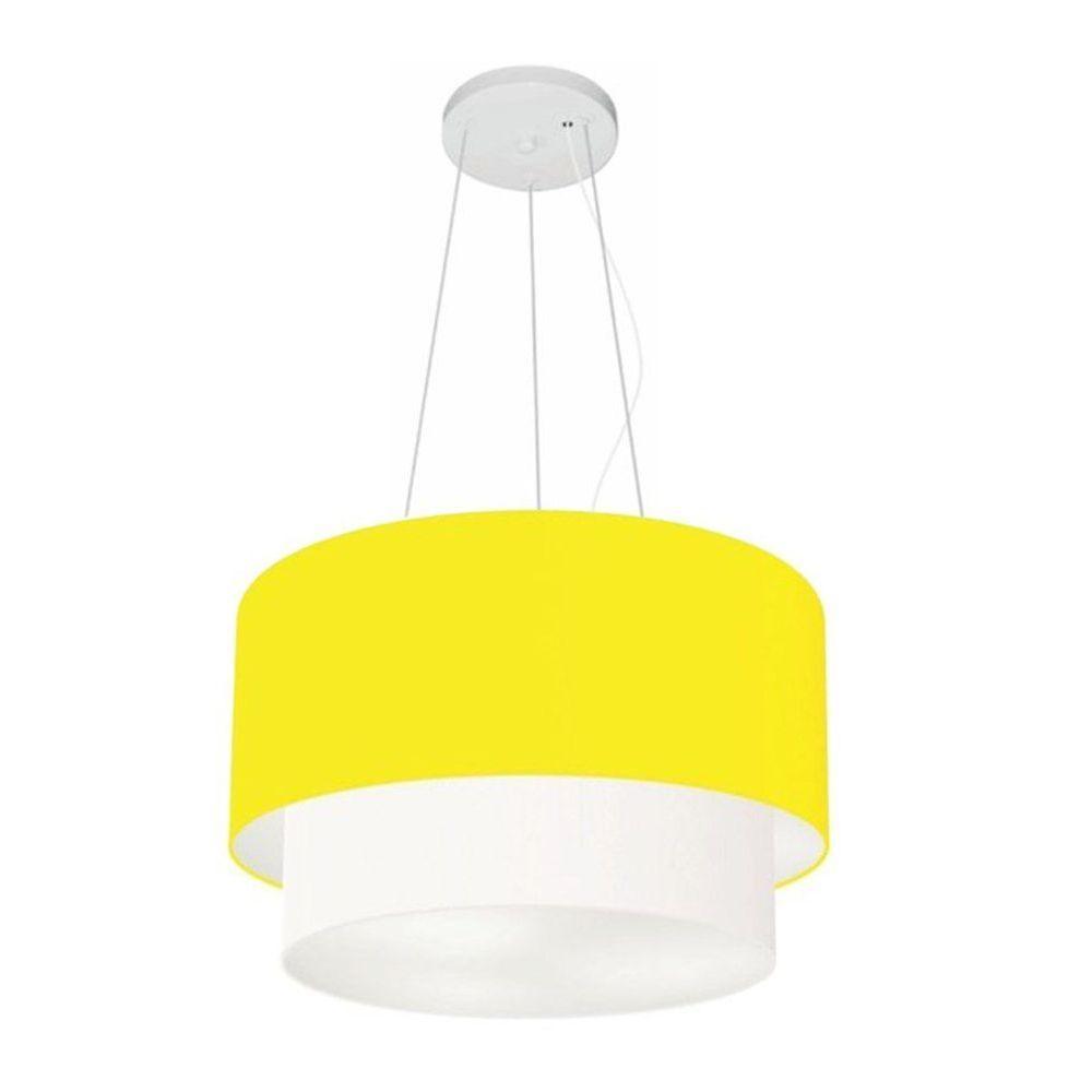Lustre Pendente Duplo Cilíndrico Vivare Md-4158 Cúpula Tecido 40x35cm - Bivolt Amarelo-branco 127/220v - 1