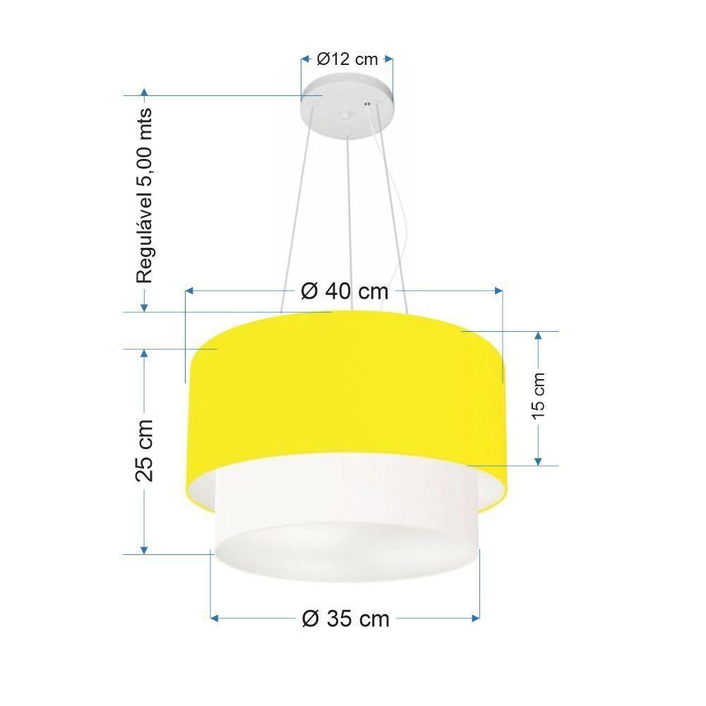 Lustre Pendente Duplo Cilíndrico Vivare Md-4158 Cúpula Tecido 40x35cm - Bivolt Amarelo-branco 127/220v - 2