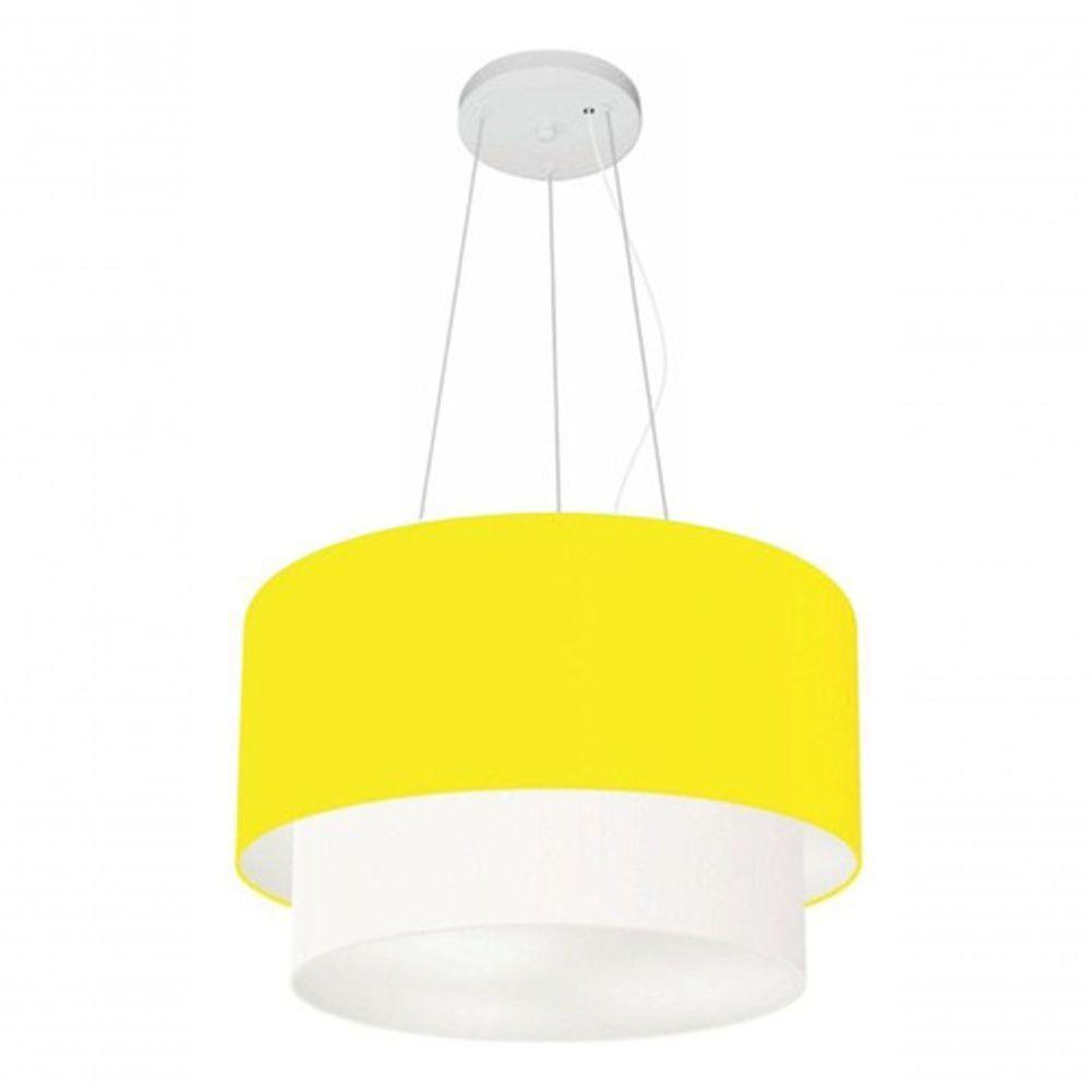 Lustre Pendente Duplo Cilíndrico Vivare Md-4158 Cúpula Tecido 40x35cm - Bivolt Amarelo-branco 127/220v - 4