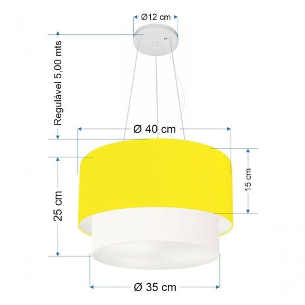 Lustre Pendente Duplo Cilíndrico Vivare Md-4158 Cúpula Tecido 40x35cm - Bivolt Amarelo-branco 127/220v - 5