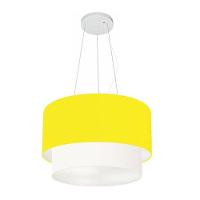 Lustre Pendente Duplo Cilíndrico Vivare Md-4158 Cúpula Tecido 40x35cm - Bivolt Amarelo-branco 127/220v - 1