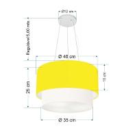 Lustre Pendente Duplo Cilíndrico Vivare Md-4158 Cúpula Tecido 40x35cm - Bivolt Amarelo-branco 127/220v - 2